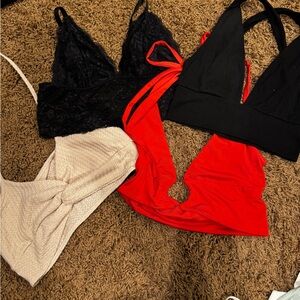 Stylish Black, Red, and Cream Bralette Set